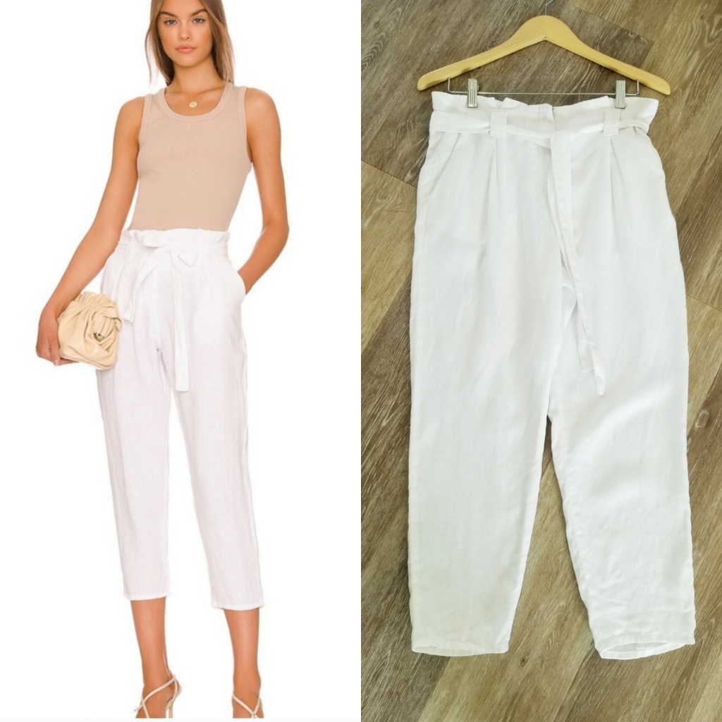L'agence Heather Paperbag Waist Cropped Linen Pants Pockets Summer Vacay Chic
